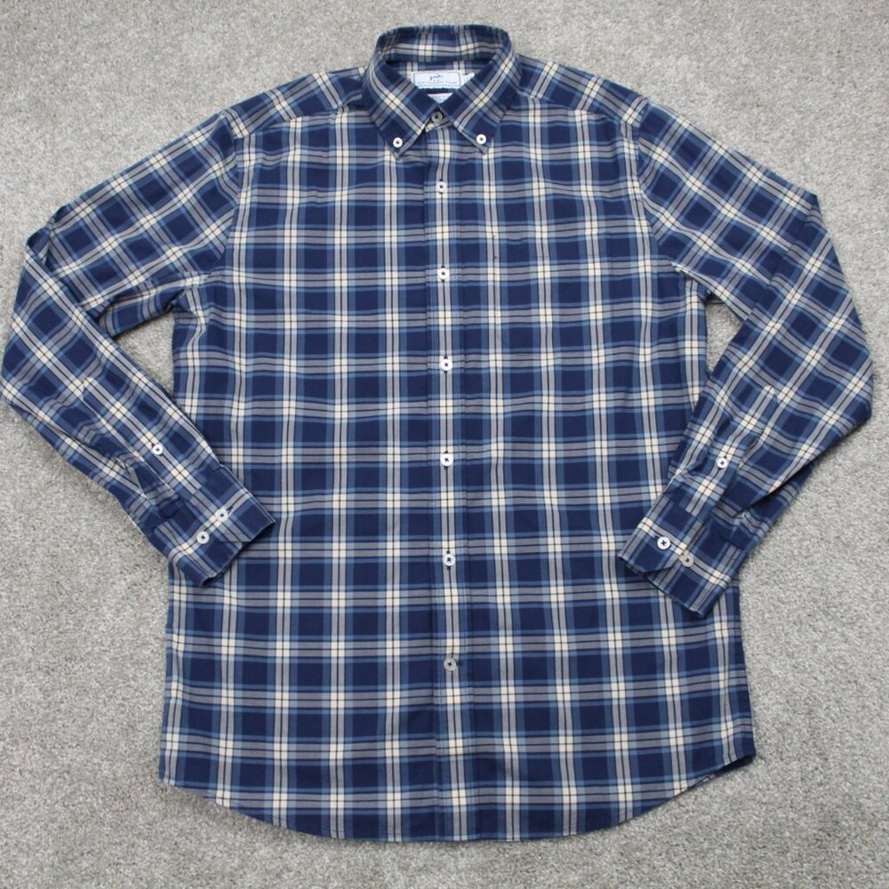 Southern Tide Classic Fit Shirt Mens Small Blue/Tan Cotton Stretch‎ L/S Button